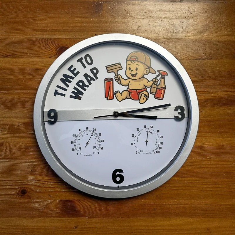 Wanduhr für Folierer „Time to Wrap“ Wanduhr für Folierer „Time to Wrap“